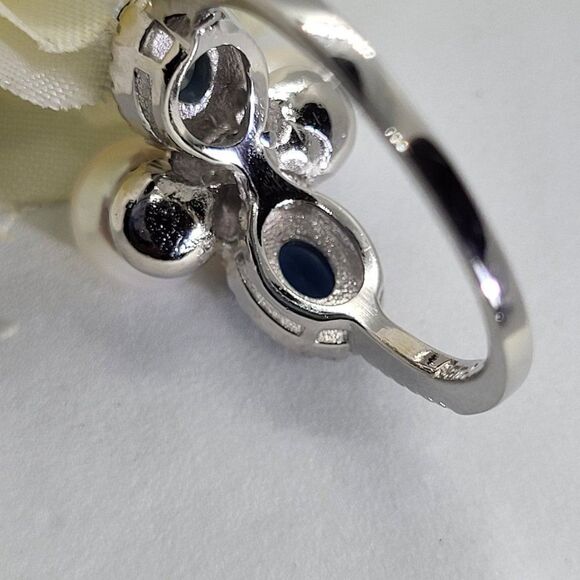 ELITE, New, JEWELRY, SIZE 7, .925 STERLING SILVER, SAPPHIRE, 7MM FW PEARL RING - Picture 8 of 10